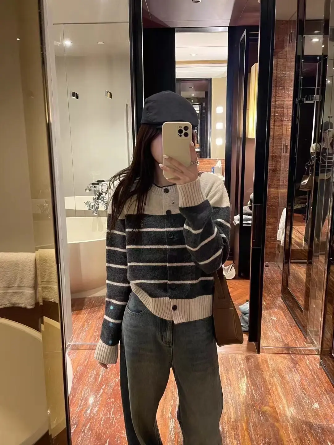 Áo Len Cardigan Dệt Kim, Phong Cách Hàn Quốc, Thường Ngày, Cổ Tròn, Thiết Kế Sọc, Thích Hợp Cho Mùa Thu Và Mùa Đông