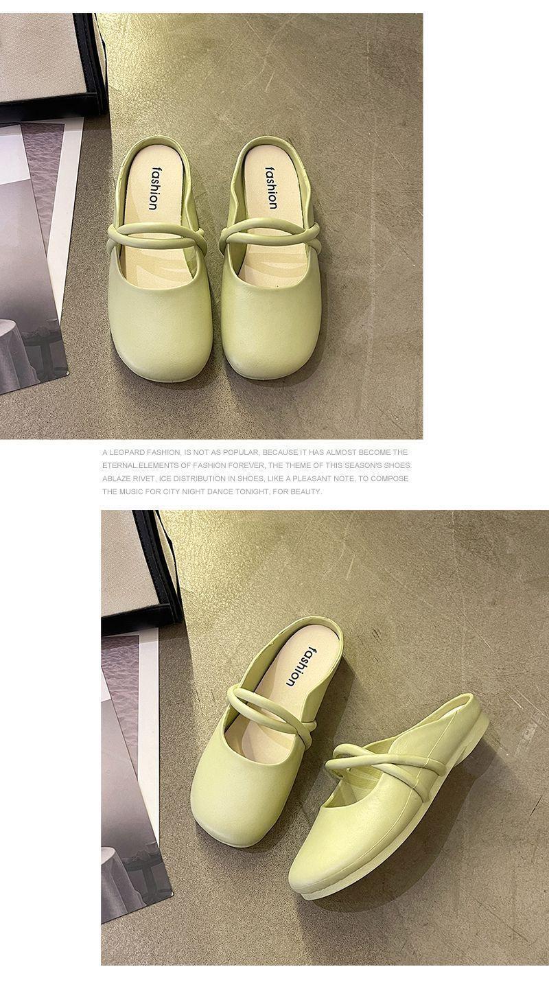 Product Introduction of Women Mules Summer Elegant Square Closed Toe Flat Slippers Female Shoes Casual Leather Black White Slides Plus Size 36-41 Footwear Girl 16