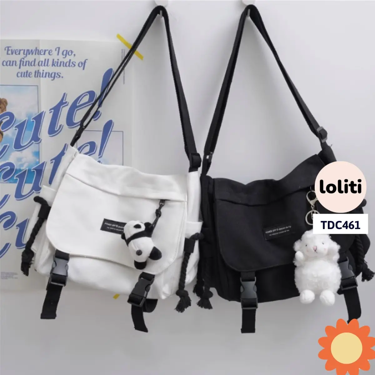 TDC461 Túi đeo chéo, túi đeo vai vải canvas Hàn Quốc LOLITI (không có phụ kiện)