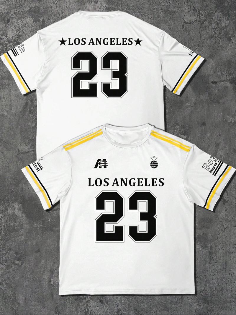Product Introduction of Men's Los Angeles Number 22 Print Short Sleeve T-shirt, Casual Sporty Loose Letter Graphic Tee, Men's Summer Clothes for Daily Wear, Basketball Jersey 5