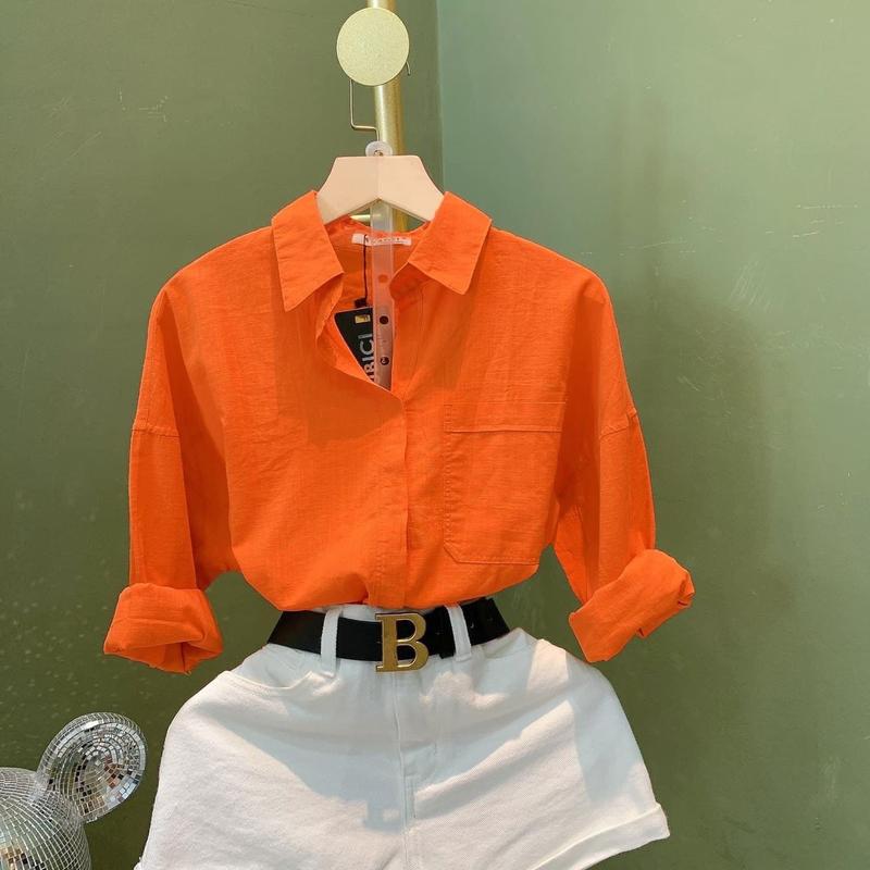 Áo Sơmi Nữ From Rộng Chất Lennin Tơ Mền Mại Phong Cách Hàn Quốc Cotton Top Women Shirt