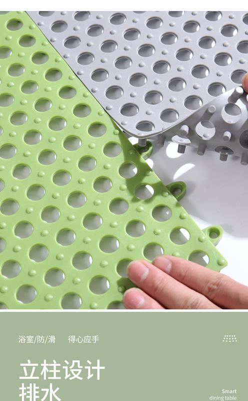 Product Introduction of Splicable square bathroom non-slip mat, bathroom large splicing floor mat, kitchen bath shower bathroom toilet plastic water-proof foot mat 30*30cm, various colors 10