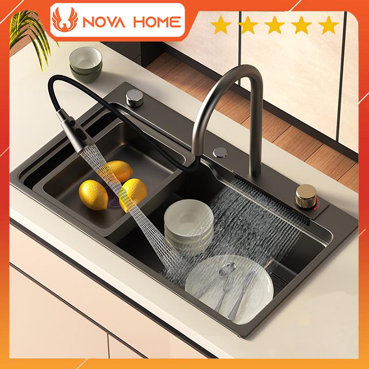 Chậu Rửa Bát 1 Hố Lớn Inox SUS304 Mạ Nano Có Vòi Rút, Thác, Bồn Rửa Chén 1 Ngăn Lớn Có Vòi Rút, Thác Xả Ngang, 75x46 cm Loại IDO Bảo hành của nhà sản xuất