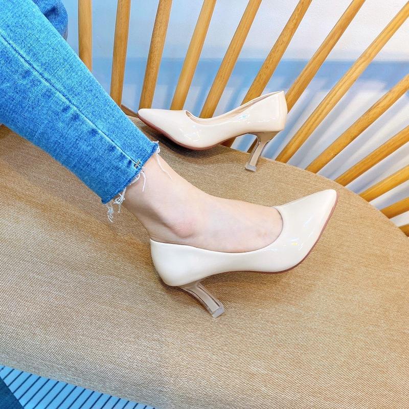 Giày cao gót Công sở da bóng gót 7p trong phối màu BM73 Nữ Shoes Đế Cao 2