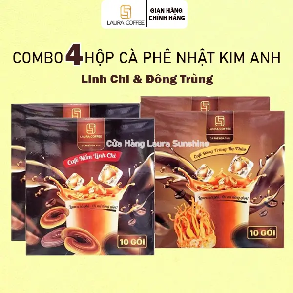 [GIẢM GIÁ KHÔNG QUÀ ] 4 Cà Phê Laura Coffee Nhật Kim Anh Linh Chi & Đông Trùng ( 4 Hộp x 10 gói)