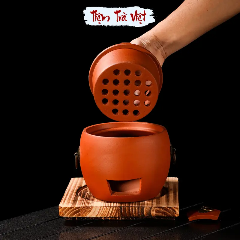 Bếp gốm pha trà Triều Châu từ đất sét đỏ, hỏa lò bàn trà lõi rời có thể thay lõi điện 2