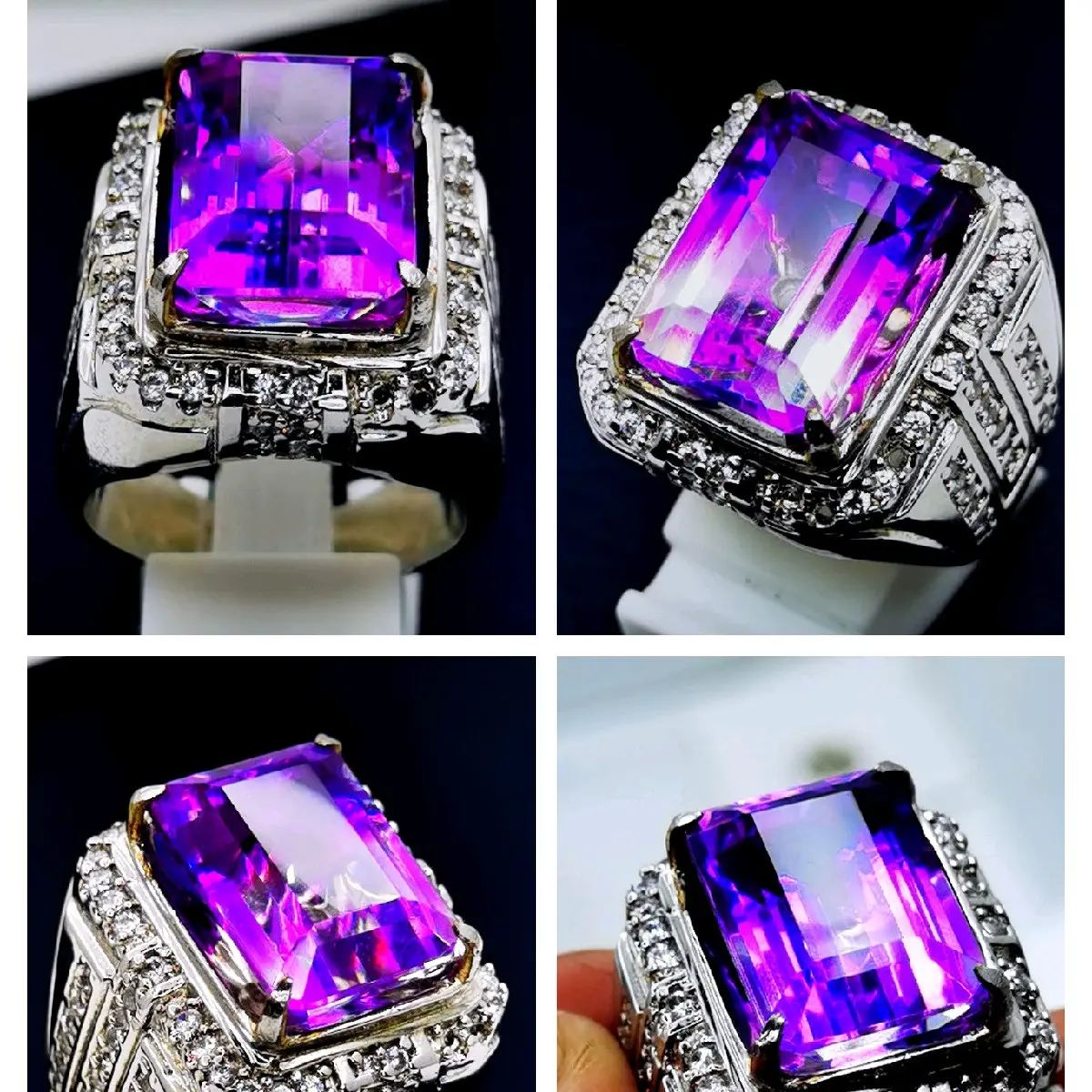 Cod Cincin Permata Purple Amhetys Kotak High Quality Laki-laki