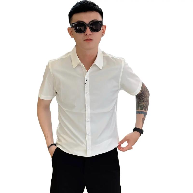 Sơ mi cao cấp cotton lụa ngắn tay THFashion [FREESHIP] Chất cotton lụa mịn không nhăn màu đen trắng xám cốm nhạt xanh biển đậm biển môn cafe size M L XL XXL 3XL 4XL 5XL Menswear Shirt Áo Kem Kate sominam