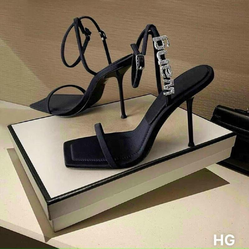 G991- Giày sandal cao gót quai mảnh da lì Wang gót nhọn 9cm cực chảnh DéP Nữ