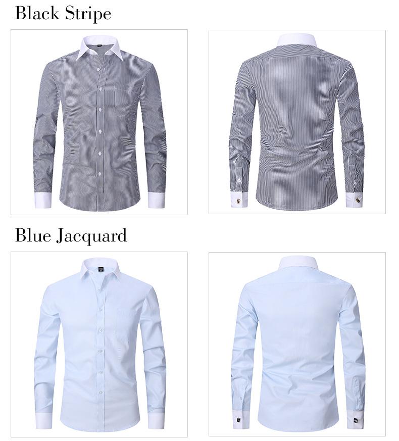 Product Introduction of Ss24 Men's French Style Shirt Business Dress Long Sleeve Shirt Solid Color Blue Striped Shirt Twill Business Style All-Match 11
