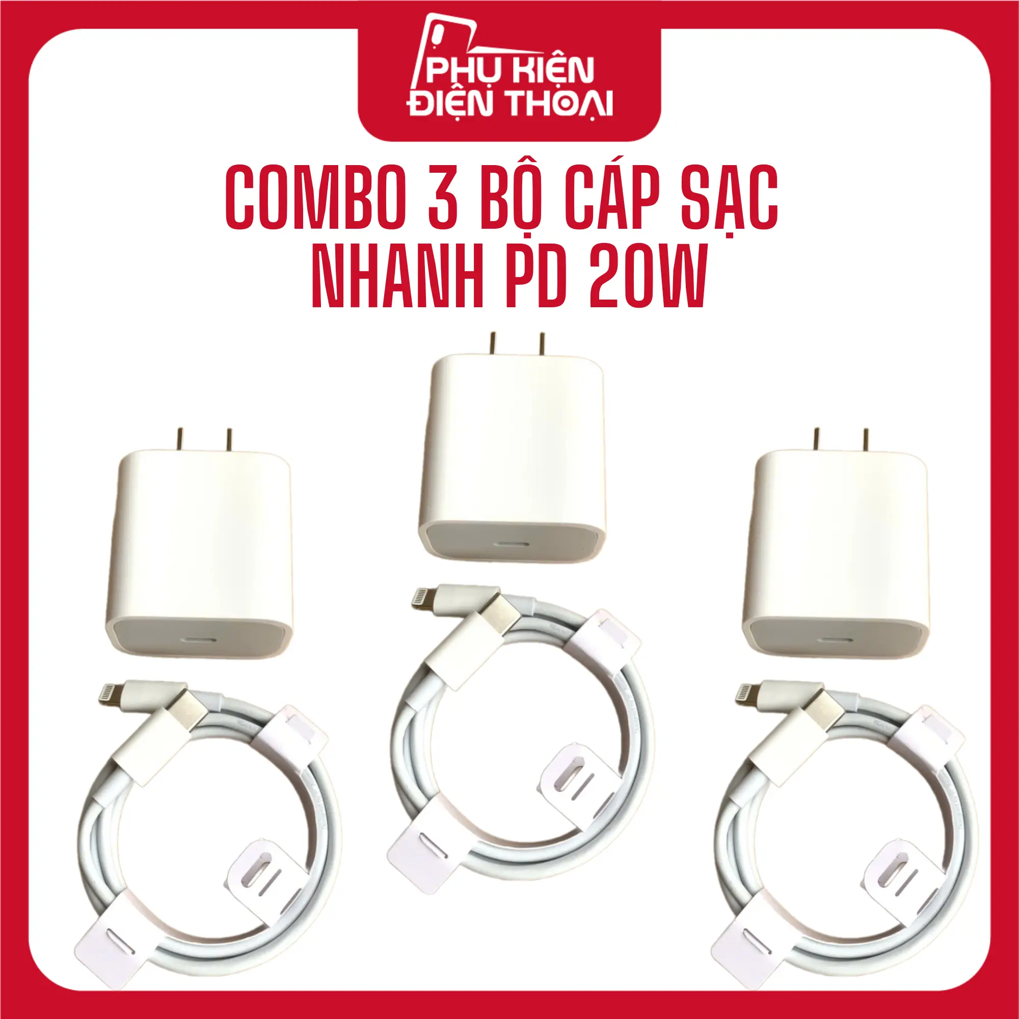 Combo 3 Bộ Sạc Nhanh PD 20W | Sạc Siêu Tốc 50% Trong 30 Phút | Dùng Cho ip 6 - 14 Prm Phụ Kiện