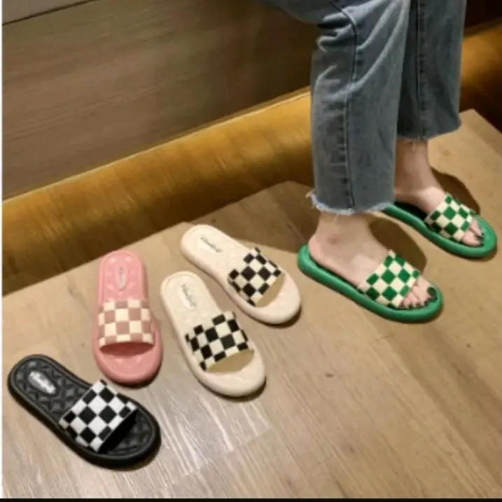 sandal slop wanita, sandal slop motif catur Shoes dapat 2pcs