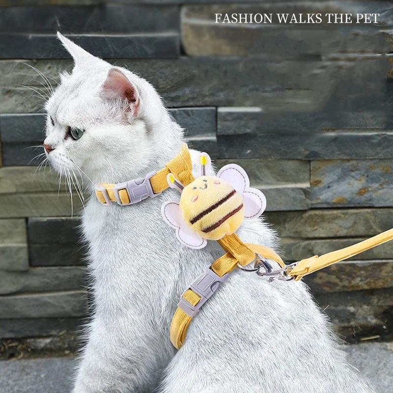 Product Introduction of Cat Harness Leash Collar Set Adjustable Cartoon Bee Double Layer Dog Harness for Small Medium Pet Collar Leash Outdoor Walking 0