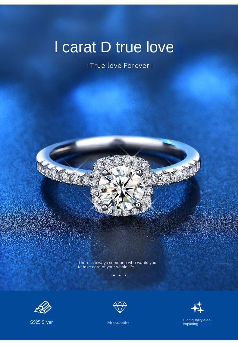 Elegant 925 Sterling Silver Moissanite Diamond Square Ring Simple Wedding Jewelry7