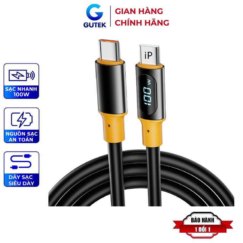 Dây sạc nhanh 100W Type-C chính hãng có màn hình Led báo công suất cáp sạc – Gutek S520 Sạc Điện Thoại Phụ Kiện