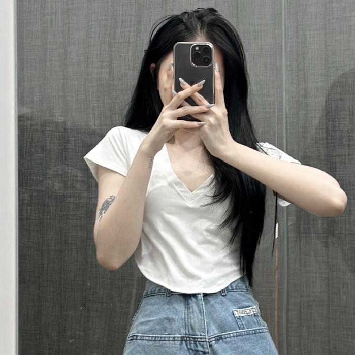 Áo croptop tay hến chất thun thun cotton kiểu dáng basic 3