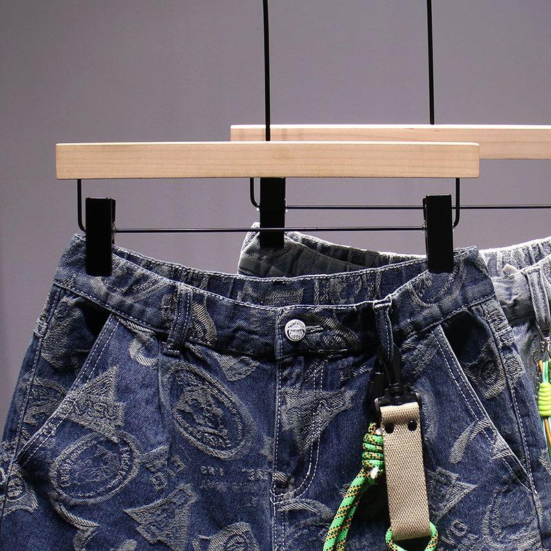 Product Introduction of Quần Soóc Denim, Xu Hướng Phong Cách Mỹ, In Cao Cấp, Dành Cho Nam Giới, Mặc Mùa Hè, Dáng Rộng Vừa Vặn, Quần Dài Đến Đầu Gối Thẳng, Với Đồ Trang Trí, Quần Soóc Cướp Biển Đẹp Trai Menswear 9