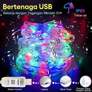 Lampu LED Hias Strip 5/10/15 Meter RGB dengan Sensor Suara, Remote dan Bluetooth untuk Natal dan Taman Outdoor