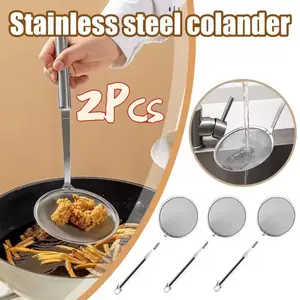 1/2pcs Sendok Skimmer Lemak Sendok Saringan Jala Halus Baja Untuk Menghilangkan Lemak Busa Makanan Goreng Dapur