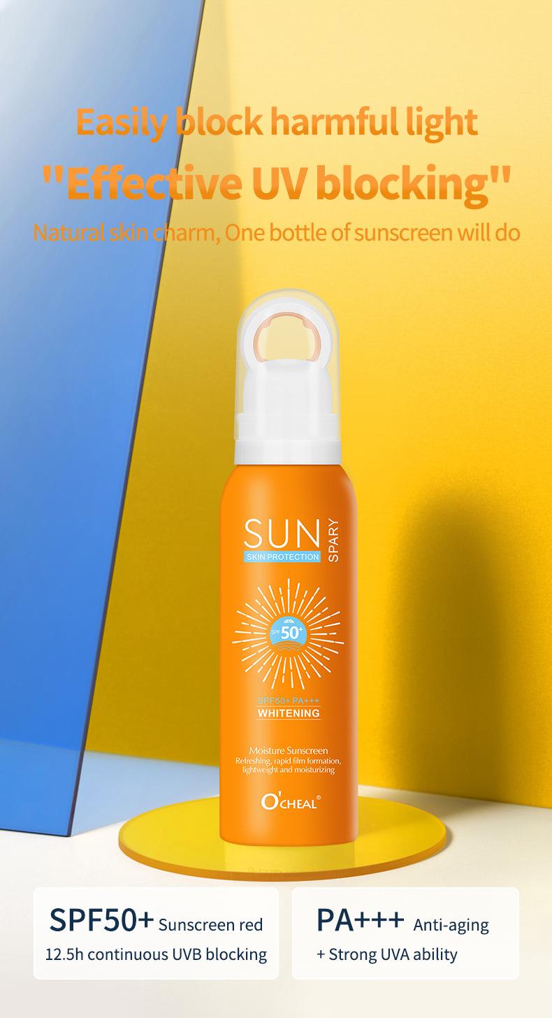 Product Introduction of Summer Waterproof Sunscreen Spray Brightening Refreshing Non-Greasy Sunscreen 50 Times Sunscreen Spray Skincare Facial Skin Repair 8