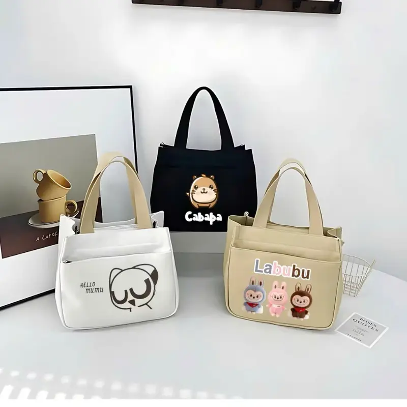 Túi đựng hộp cơm, túi đựng mỹ phẩm, túi mini đa năng túi quai xách vải canvas đựng mỹ phẩm đa năng thiết kế hình in hottrend phong cách 3