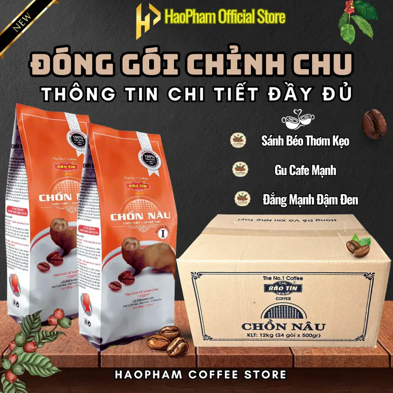 Cà Phê Đen Chồn Nâu Bảo Tín 500g (Túi Cam), Hương Moka Đặc Trưng, Gu Cafe Đậm Đặc Coffee Socola 4