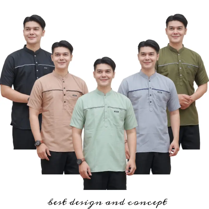 Baju koko kurta dewasa lengan pendek terbaru full katun Muslim Casual Pria 0
