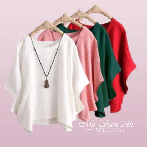 Áo Cánh Dơi Nữ Trung Niên Form Rộng, Áo Kiểu Nữ Bigsize Tặng Mẹ Chất Liệu Đũi Mềm Nhẹ Mát Mẹ Sam 24h - AKH.36 Women Voi Voan Sơ Mi