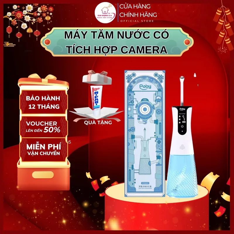 Tăm nước Poby tích hợp camera tiện lợi hỗ trợ làm sạch hiệu quả [ bảo hành 12 tháng ] tặng kem đánh răng nhật bản 0