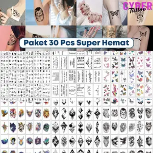 GROSIR 30pcs Tato Temporer Waterproof – Motif Kupu-Kupu, Hewan, Galaxy, Bunga & Tulisan 10x6cm (Bukan Fruit Ink)