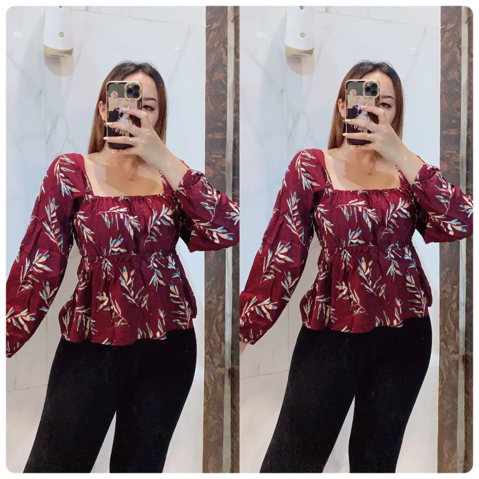 Grosir Natalia | Atasan Wanita Tata Blouse Bahan Rayon Motif Leopard Karet Panjang Baju