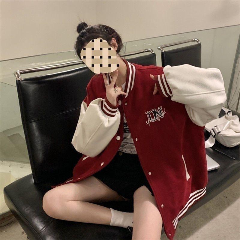 Product Introduction of 2022 Autumn and Winter New American Vintage Fleece-Lined Baseball Uniform Women's Printed Korean Style Loose-Fitting Student Coat Small Fashion Womenswear Jackets 3