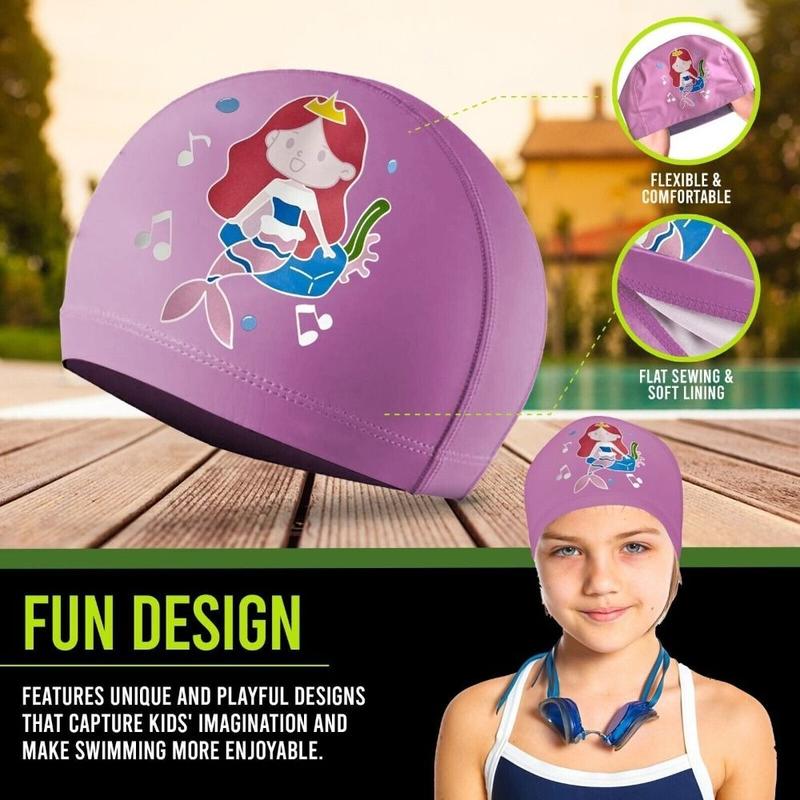 Sports Accessories PU Coated Swimming Caps Silicone Durable Cartoon Printed Pool Bathing Hats Waterproof Free Size Swimsuit Girls 6