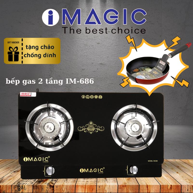 TẶNG QUÀ KHI MUA BẾP Bếp Gas 2 Tầng IMAGIC IM-686 Mặt Kính Cường Lực,Tiết Kiệm Gas Họng Bếp Đúc Nguyên Khối Mạ TITAN Mâm Chia Lửa Đúc Nguyên Khối INOX 304
