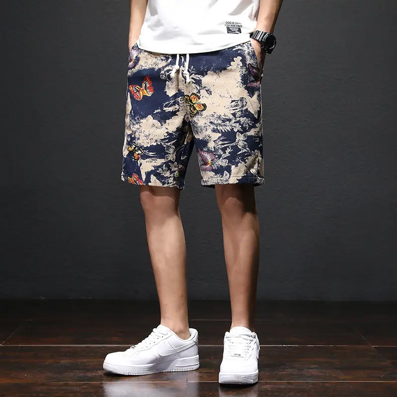LAOYECHEChinese Style Oil Painting Men's Shorts Summer Thin Fifth Pants Loose Straight Casual Beach Middle Pants Outdoor All-Matching