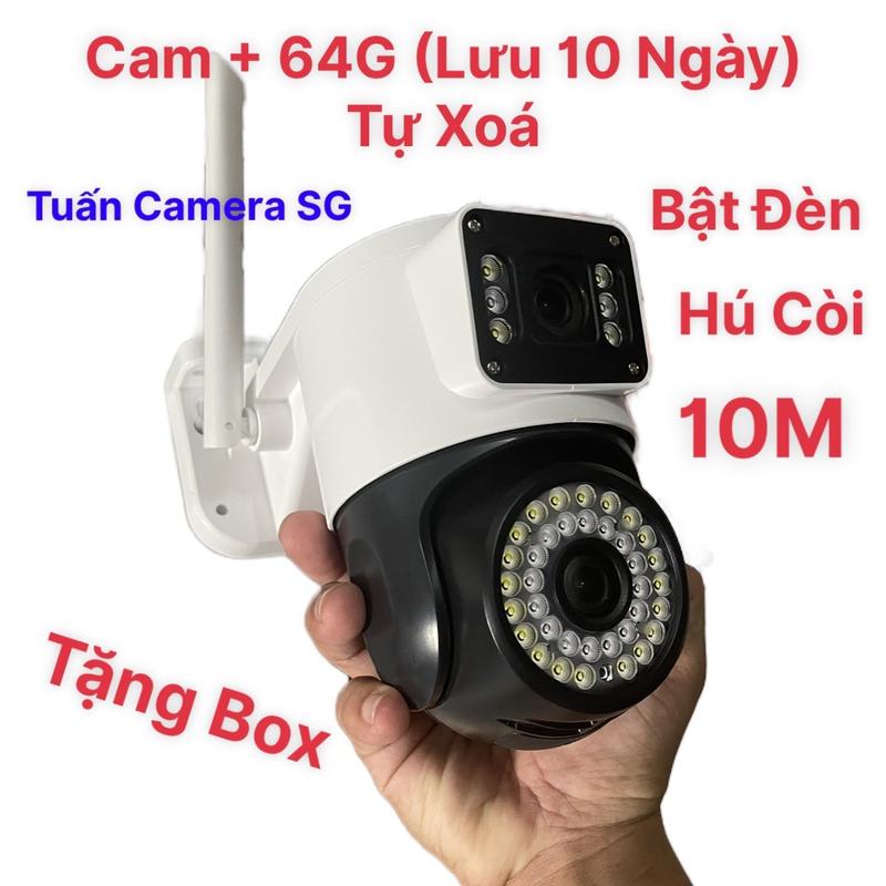 Mua Cam Yoosee 2 Mắt ngoài trời 8M (Kèm thẻ 64G, Box Kỹ Thuật) xoay 360, đàm thoại, hú còi, có led