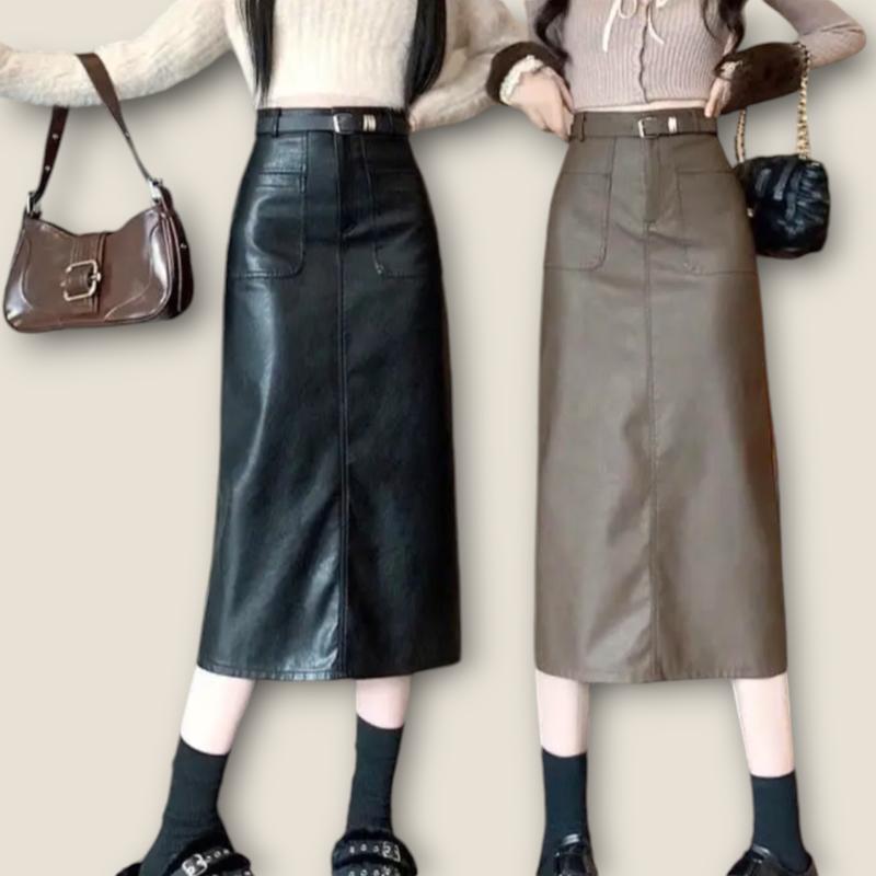 Product Introduction of Chân váy da dáng dài xẻ tà sau kèm đai,túi trước-chân váy hot Nữ Women chân  váy 6