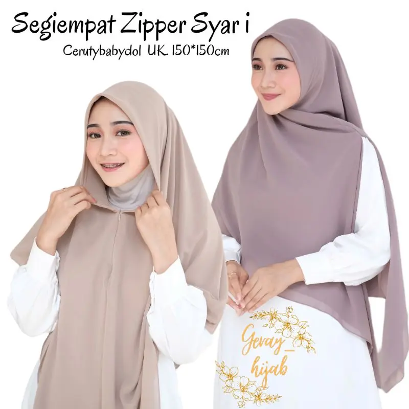 Jilbab Segiempat Zipper Syar i Bahan Ceruty Khimar Syar'i Jilbab Jumbo Tidak Menerawang dicuci dengan tangan saja zipper black
