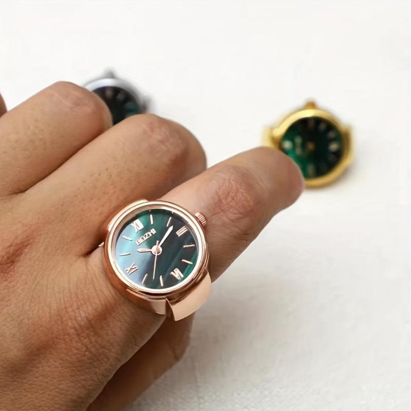  Đồng Hồ Đeo Ngón Tay Mạ Màu Bạc Vàng Nhẫn Đồng Hồ Phong Cách Cổ Điển Đồng Hồ Vòng Mặt Số Màu Xanh Lá Thạch Anh Mini Dành Cho Nam Và Nữ 