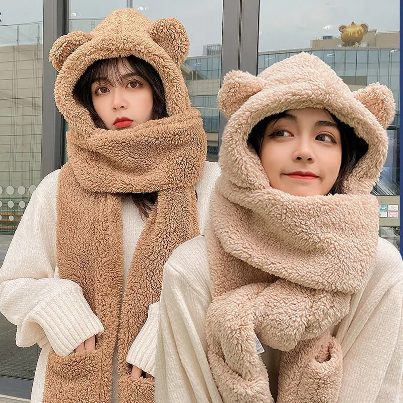 Mũ lông tai gấu kèm khăn quàng cổ 2in1 ấm áp cute Vòng ( HH14) Nam