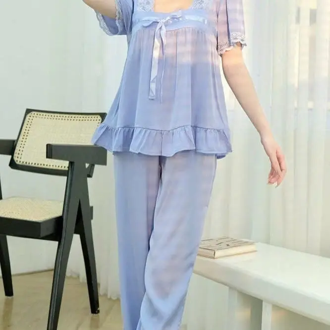 ĐỒ BỘ 2 CE, pyjama cổ vuông xanh tay ngắn  45-60kg