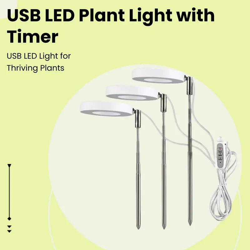 USB Powered Retractable LED Plant Light, 1 Count Angel Ring Full Spectrum Flower Timer Plant Light With Automatic Timer, Adjustable Light Suitable For Small Plants, Modern, Garden, Built to Last 1