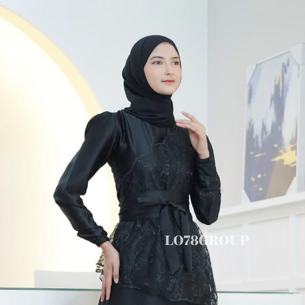 Clarissa - New Saukia Malaysian Dress Satin Brukat Fashion Lebaran Bridesmaid Kondangan 2023 Brokat Lembut Mewah Muslim Mutiara Panjang Velvet Gamis Gaun Pesta Wanita Motif BROKAT Maxi Tile Tanggung 1