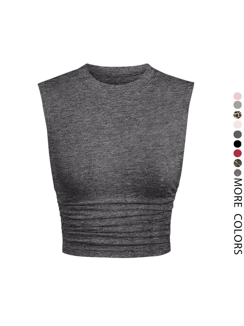 Product Introduction of Women's Solid Round Neck Crop Tank Top, Casual Sleeveless Top for Daily Wear, Ladies Clothes for All Seasons 3