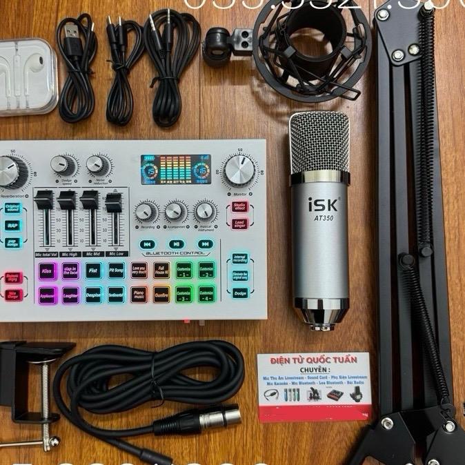 Hàng Hót 2024,Bộ Mic thu âm isk AT350 Kèm sound card X7 có sẵn nguồn 48v đầy đủ hiệu ứng và bluetooth tai nghe , chân kẹp, dây kết nối đầy đủ