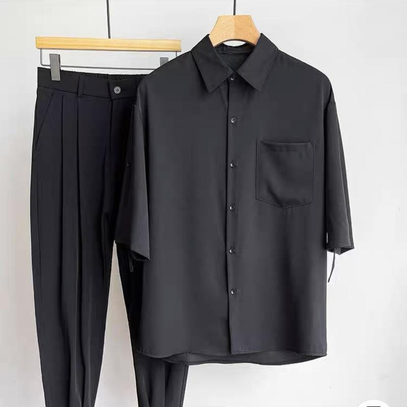 Bộ Áo sơ mi Tay lỡ và quần Lyer Nam Menswear Shirt Pants Polo Cổ Tròn