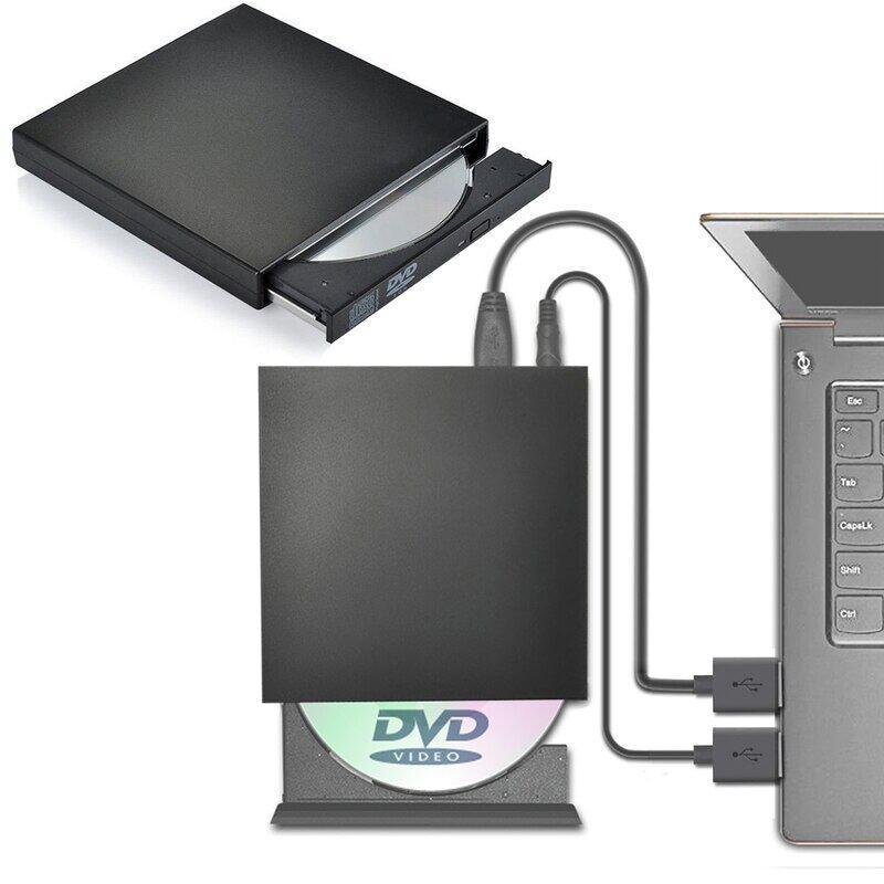 MQQ CD ROM Drive External DVD Drive Slim Portable Optical Drive Writer Burner Rewriter Untuk PC /laptop komputer black laptop  kabel 0