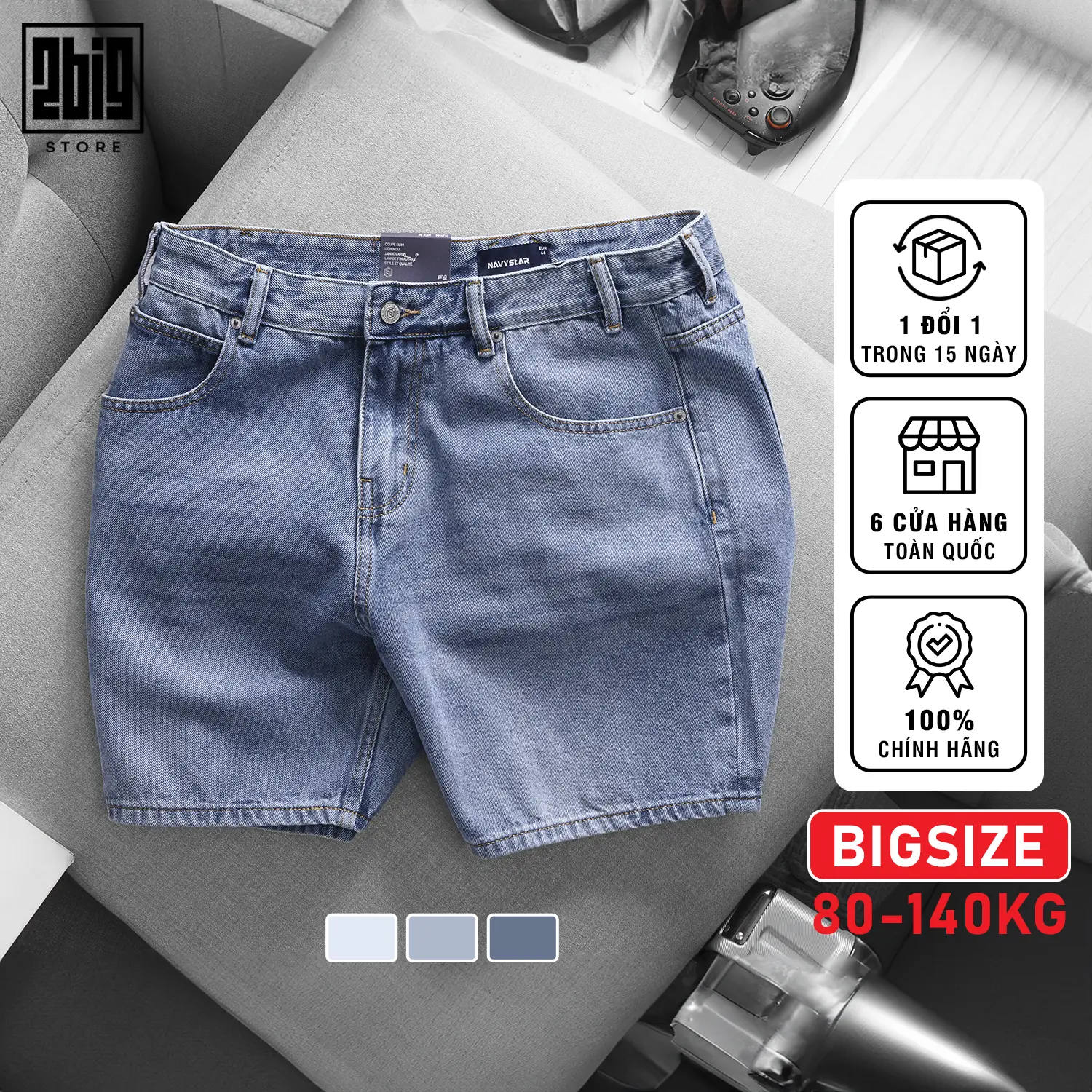 2BIG - BIGSIZE NAM 80-140KG QUẦN SHORT JEAN ĐÙI ĐỨNG FORM MỀM MỊN