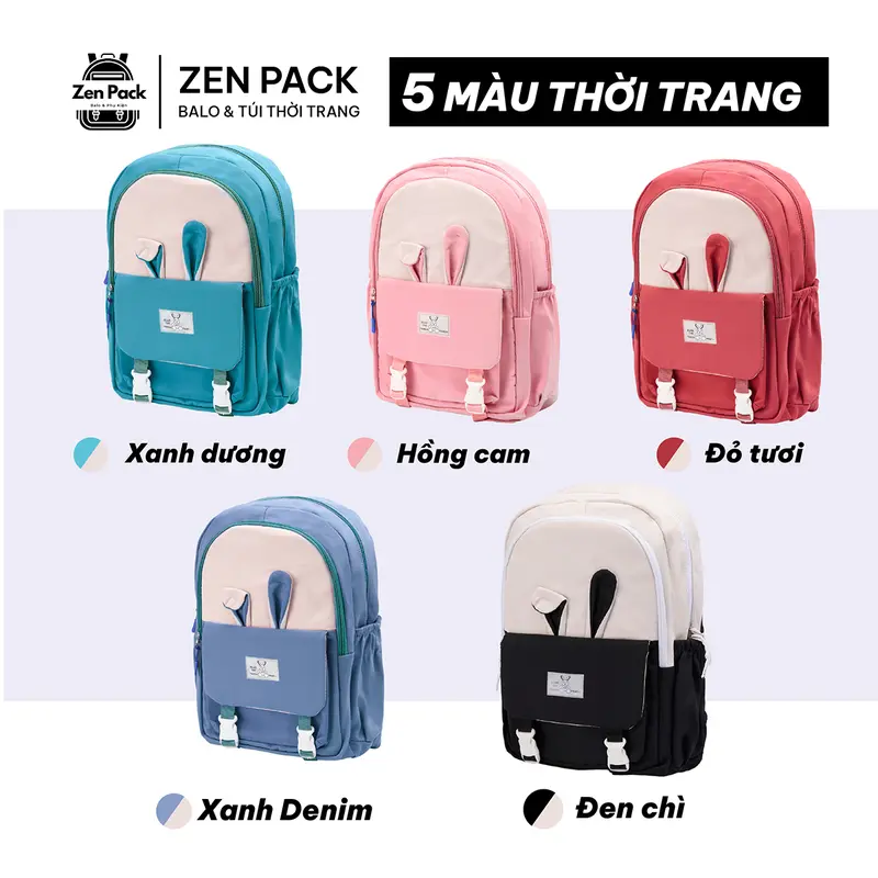 Balo vải đi học nữ ZENPACK đeo vai Hàn Quốc tai thỏ dễ thương đựng laptop 15.6 inch ZP05 3
