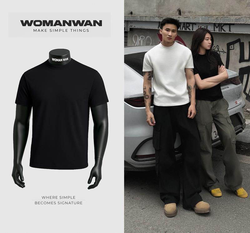 [Clean fit] Áo Thun Cleanfit Nam Nữ WOMAN WAN Cổ Tròn